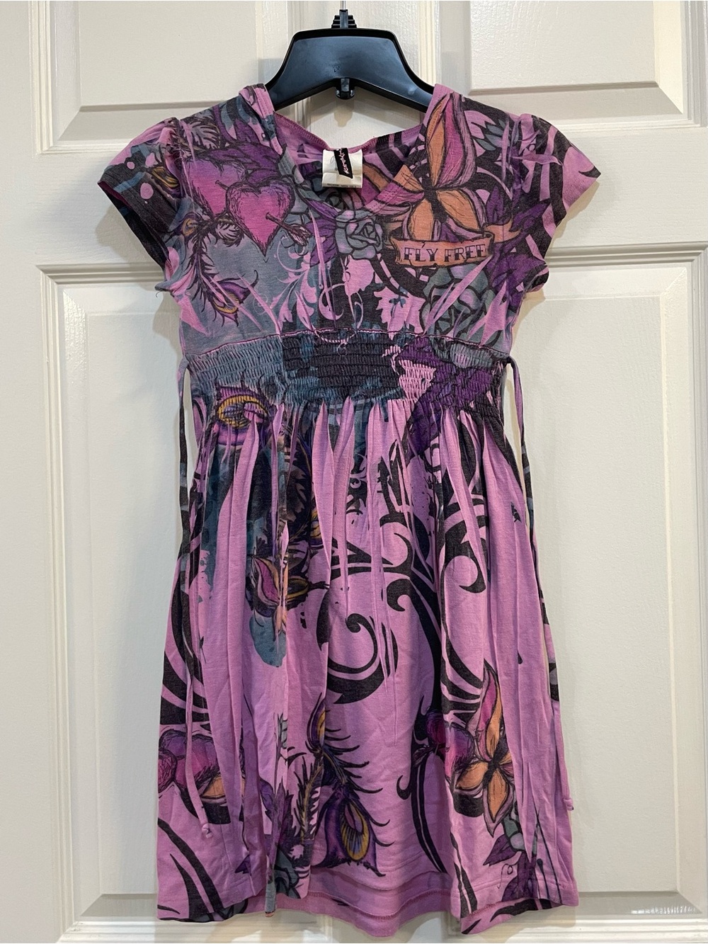 Lily Bleu Purple and Pink Floral Graphic Smocked Casual Dress